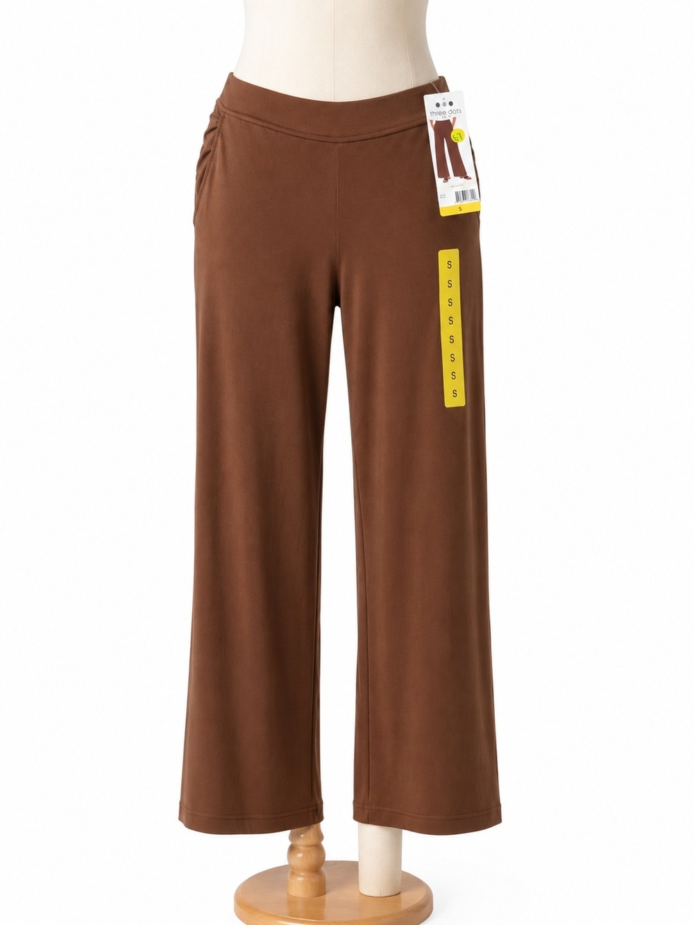 Three Dots Brown Wide-Leg Stretch Trousers